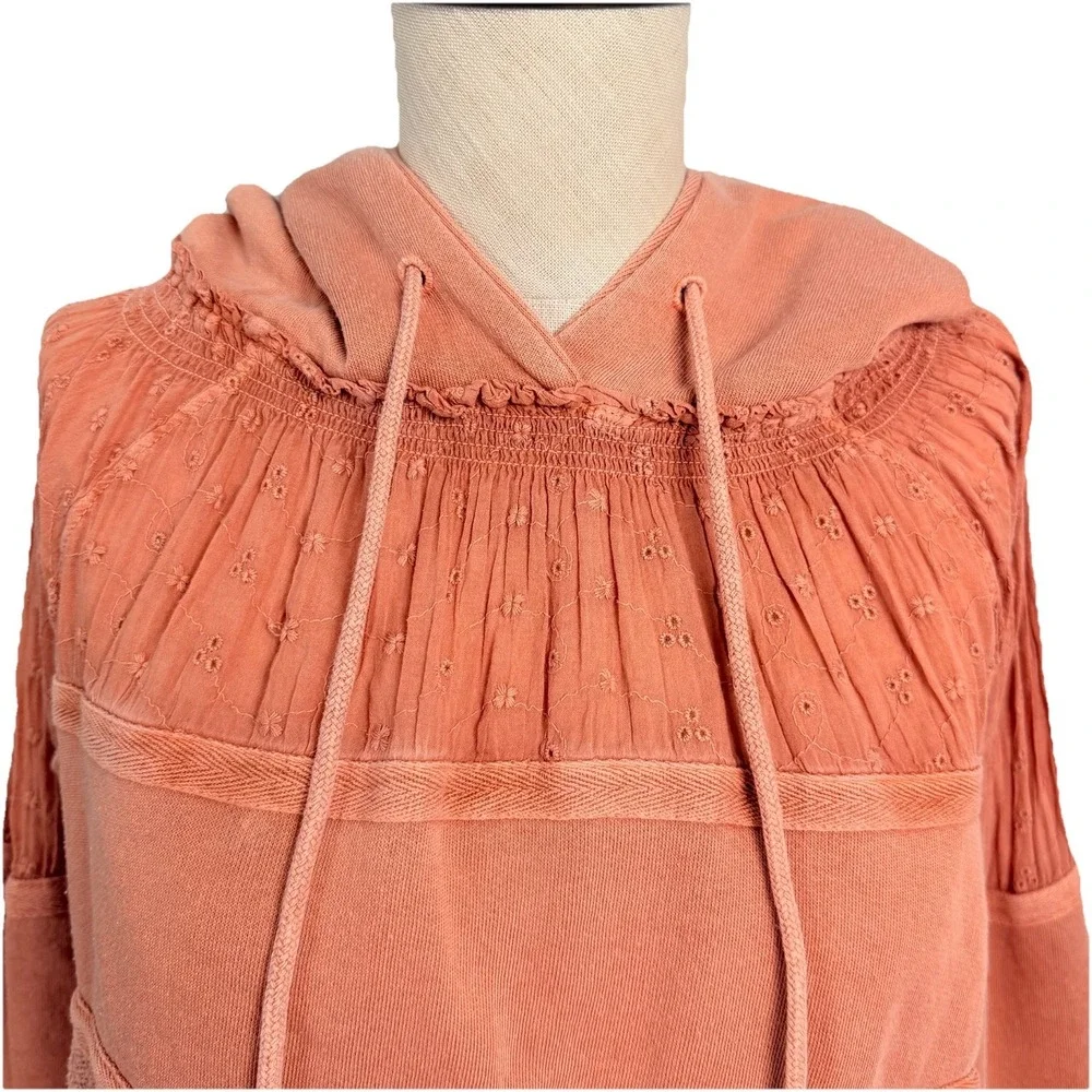 Free People Piper Pieced Crop Pullover Hoodie Mango XS Boho Casual Cozy Soft Fit